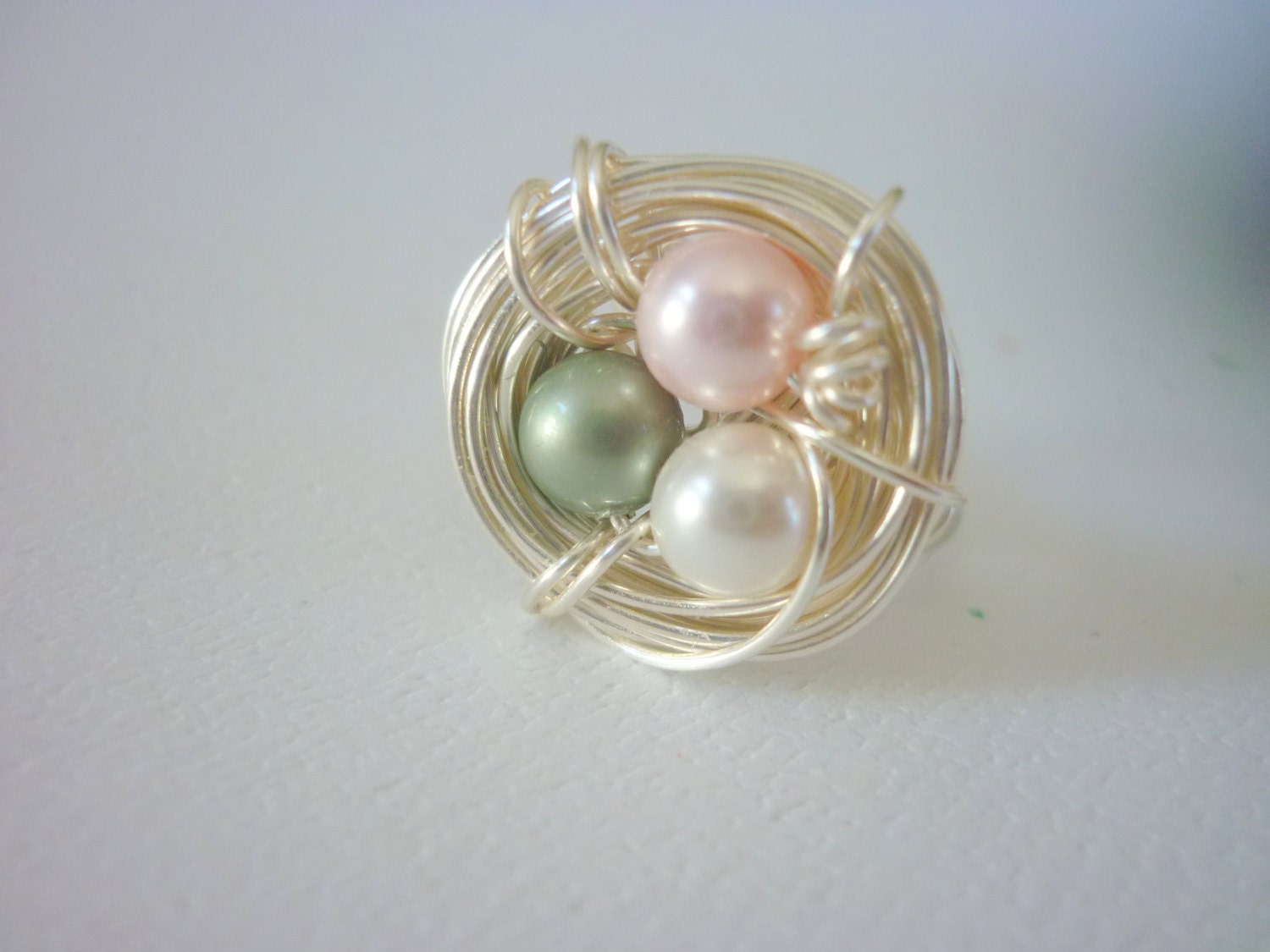Birds Nest Ring - Spring Pearls Adjustable Ladies Size 5 6 7
