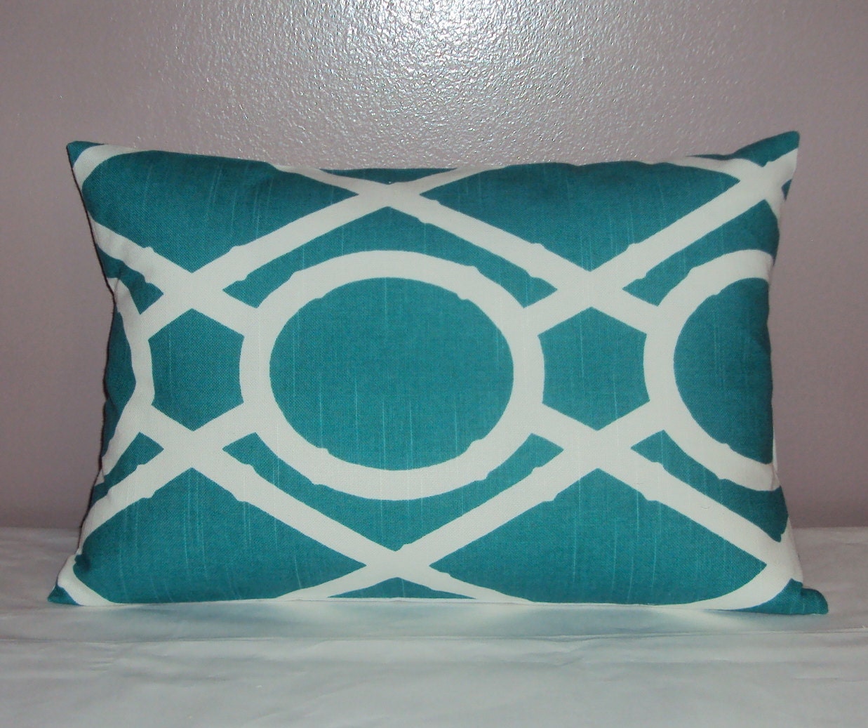 18x12 Turquoise Lattice Decorative Lumbar Pillow Cover - Same Fabric Both Sides