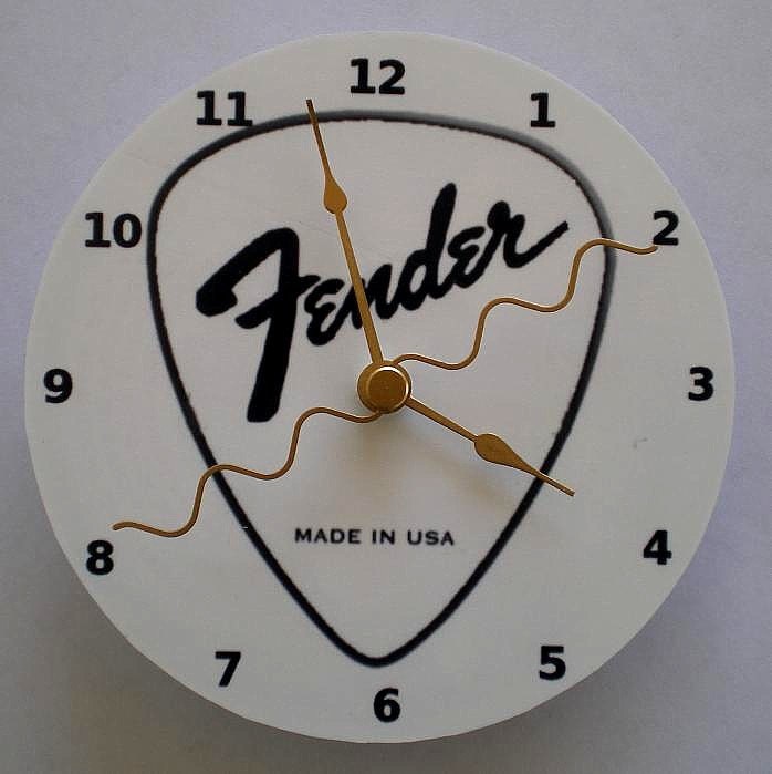 CD Clock Fender Guitar Pick Recycled Compact Disc Clock for Desk or Wall