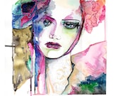 Original watercolor Art fashion woman face illustration portrait in watercolor drawing fine art hand signed in limited edition of 100