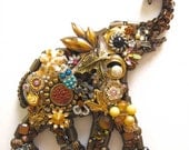 Vintage Jewelry Collage Sculpture Peanut Elephant Decorative Art