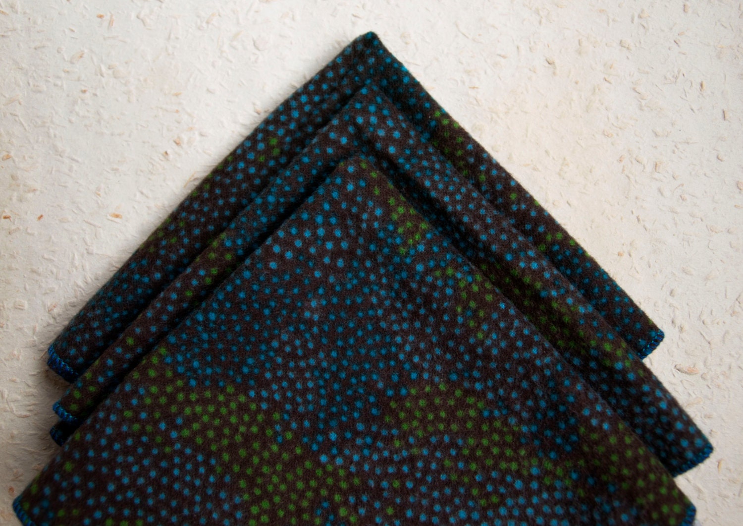 Large Flankie - Olive and Blue Dots Flannel Handkerchiefs - Set of 3