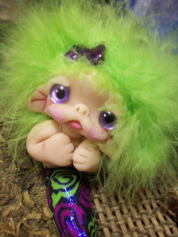 Annika Mermaid Trollie Fae Creature  Fantasy Ooak Pixie Wing Troll Art Doll Sculpt by Pixiediddles
