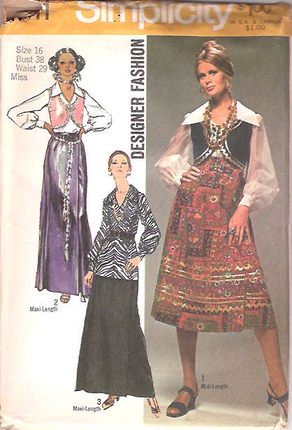 Vintage 70s Pattern Wrap Skirt Blouse Top Vest Sash Boho Peasant Hippie Gypsy Simplicity 9111 UNCUT FF 38 bust size 16 large