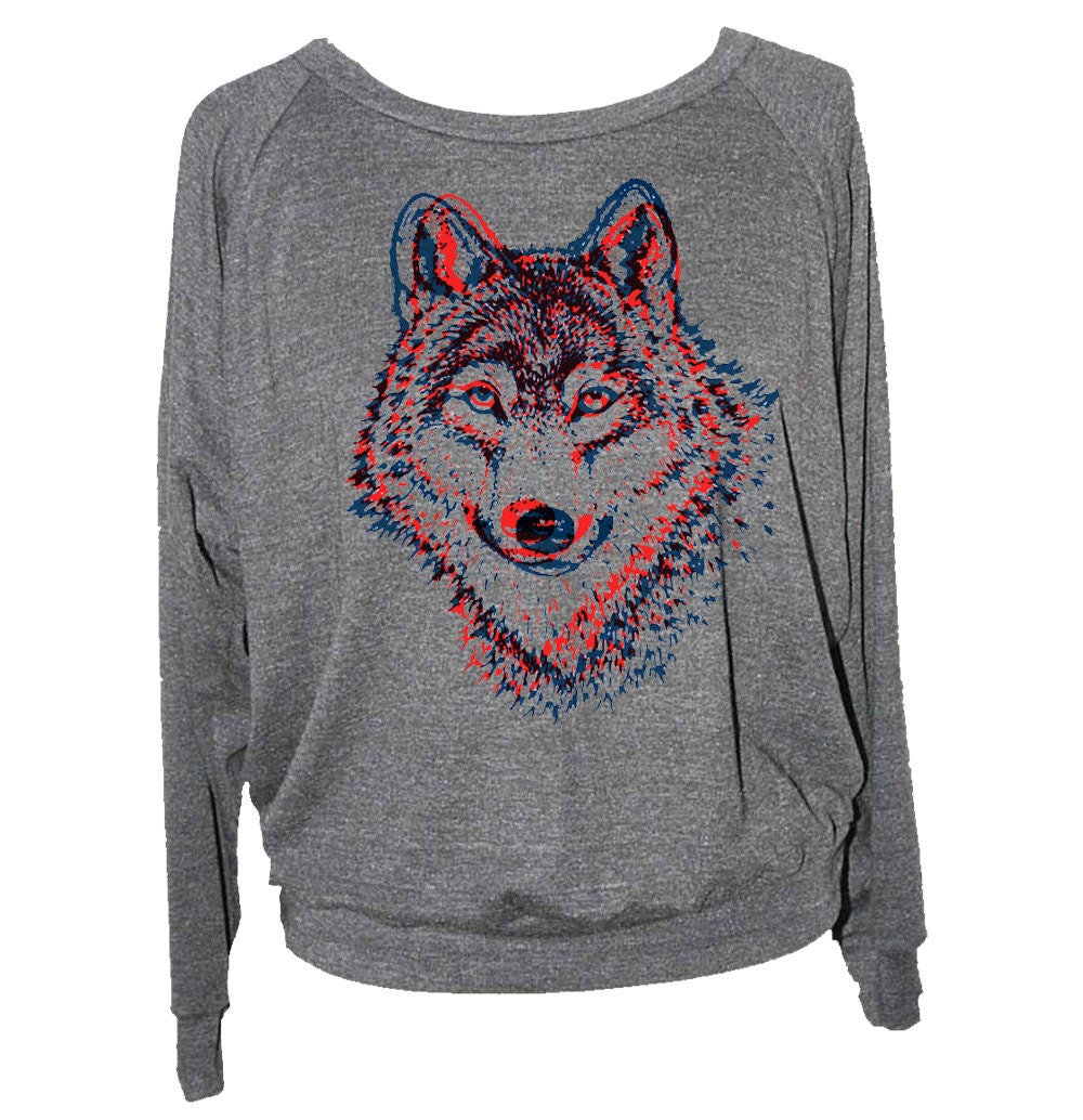 Womens WOLF SWEATSHIRT -- american apparel raglan S M L --