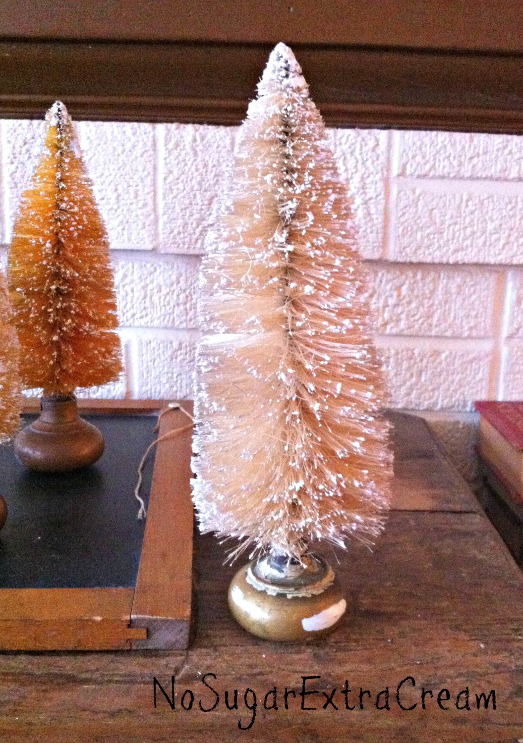 Sepia Bottle Brush Tree and Old Vintage Brass Door Knob OOAK