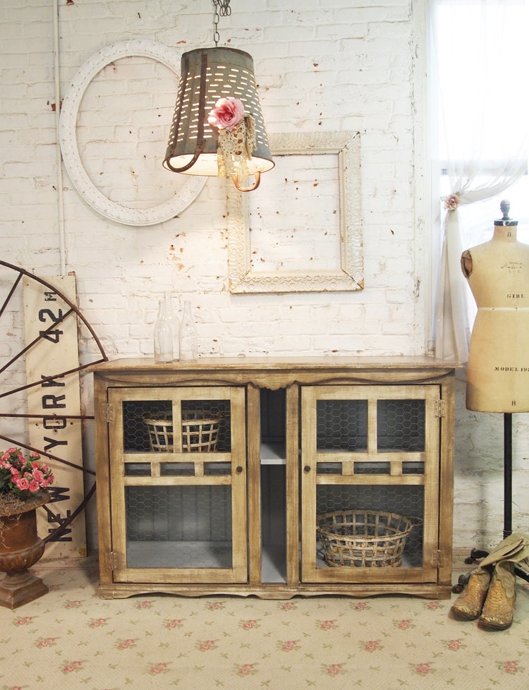 Painted Cottage Chic Shabby Hand Made Farmhouse Cabinet SV15
