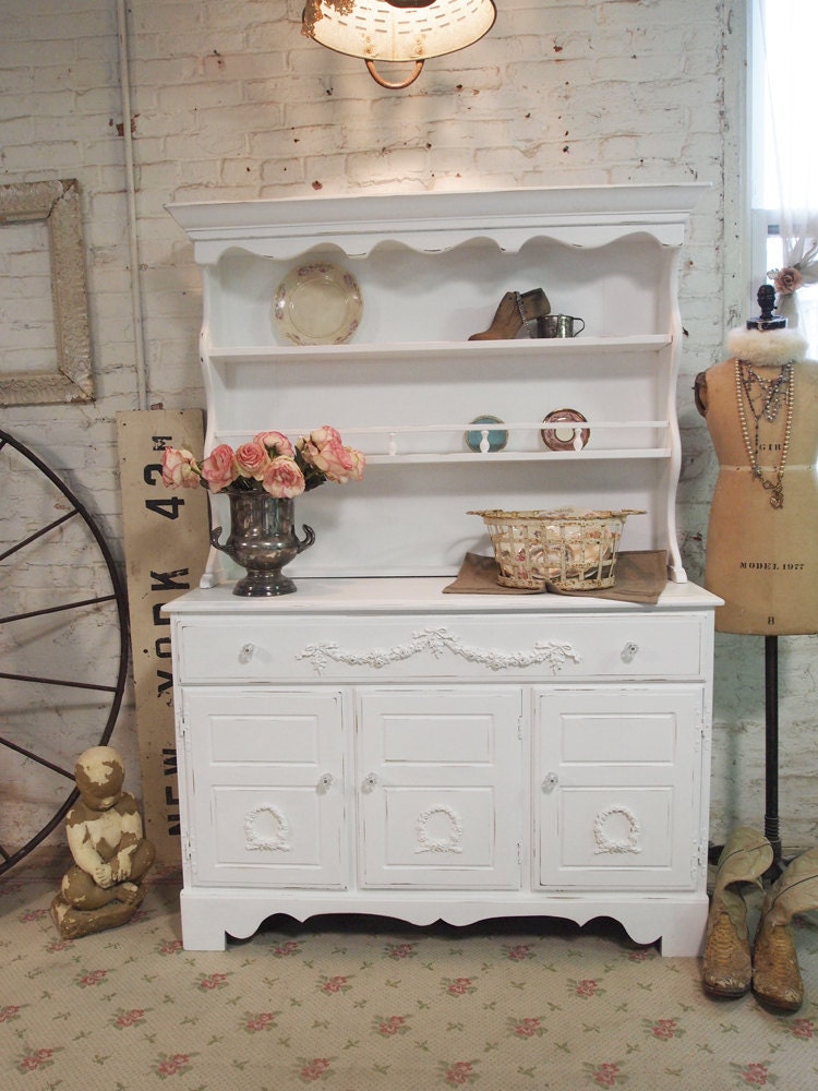 Painted Cottage Chic Shabby White Romantic French China Cabinet CC23