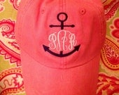 Ladies Monogrammed anchor baseball cap. Embroidered. Choose hat/thread color.Mom, Bride, summer, beach, nautical