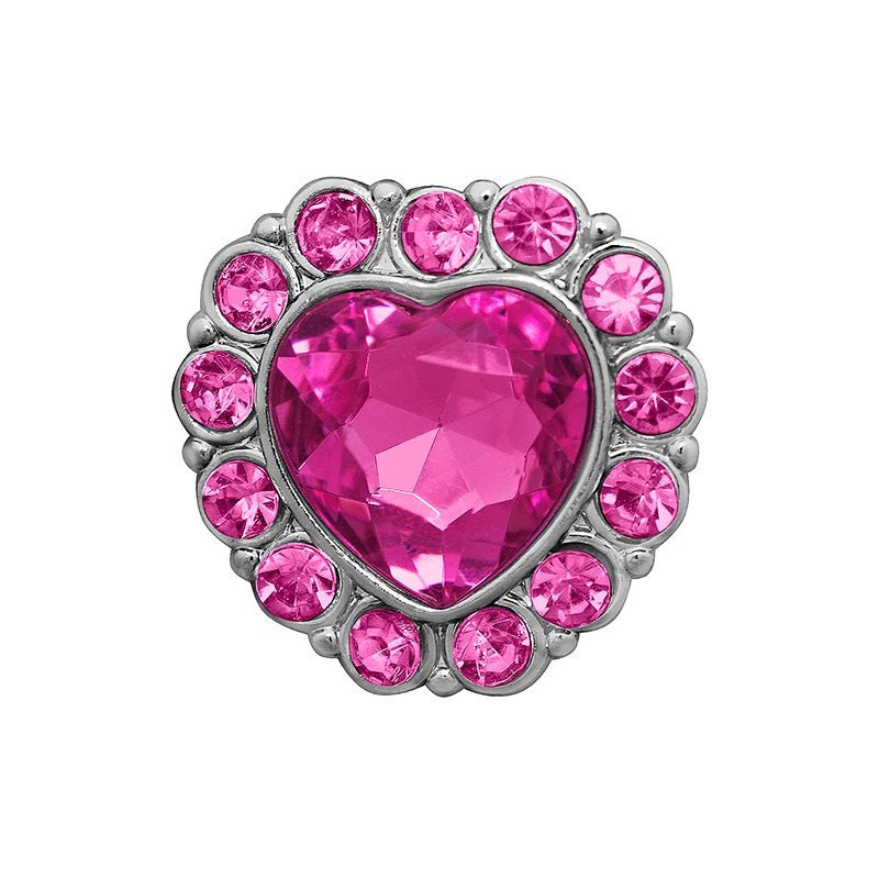 Acrylic Heart Rhinestone Buttons or Flower Centers - Hot Pink Heart Valentine Rhinestone Buttons - Set of 6