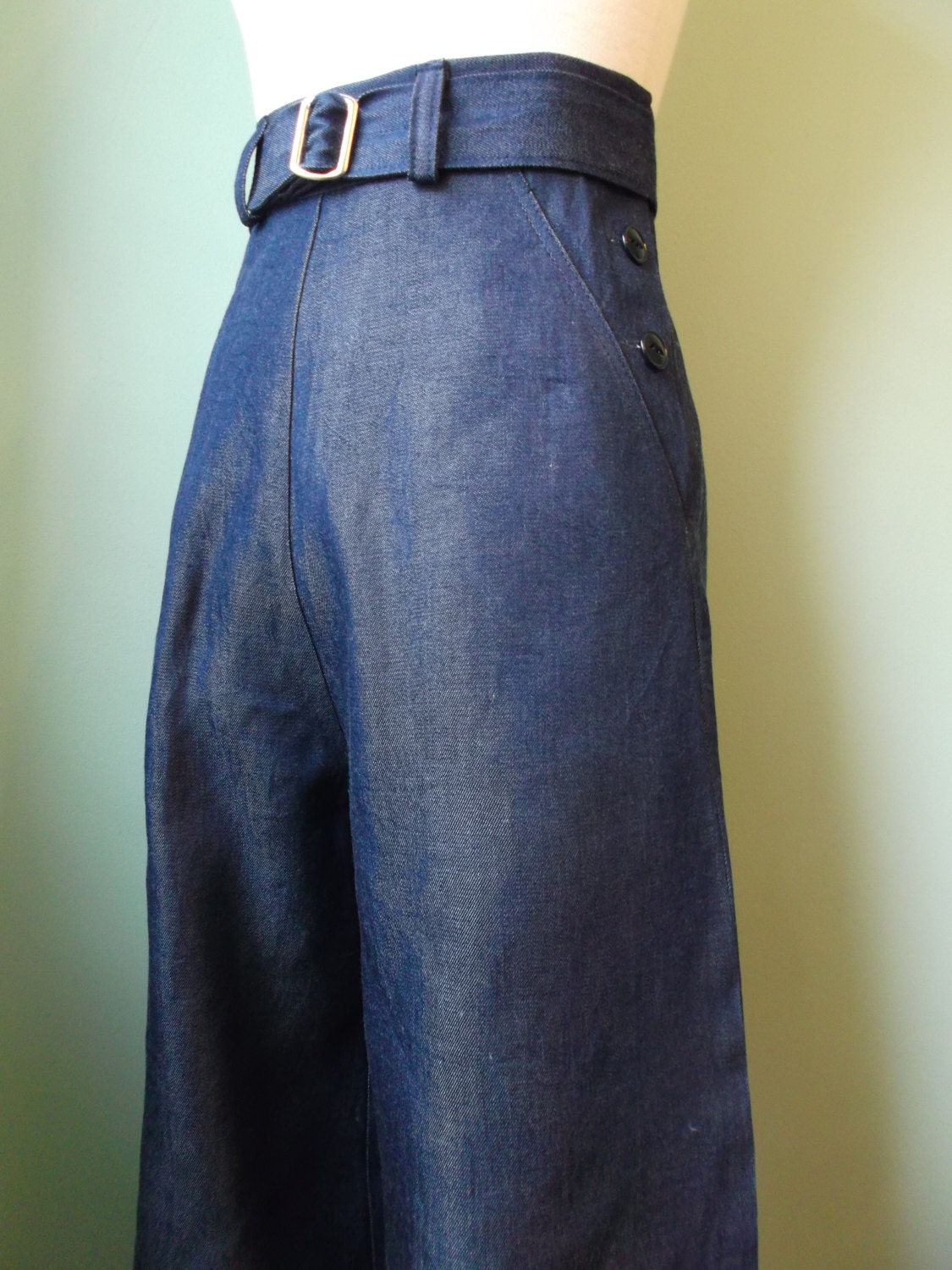 1930's 1940's vintage style   denim pants with belt  CUSTOM  MADE  your size