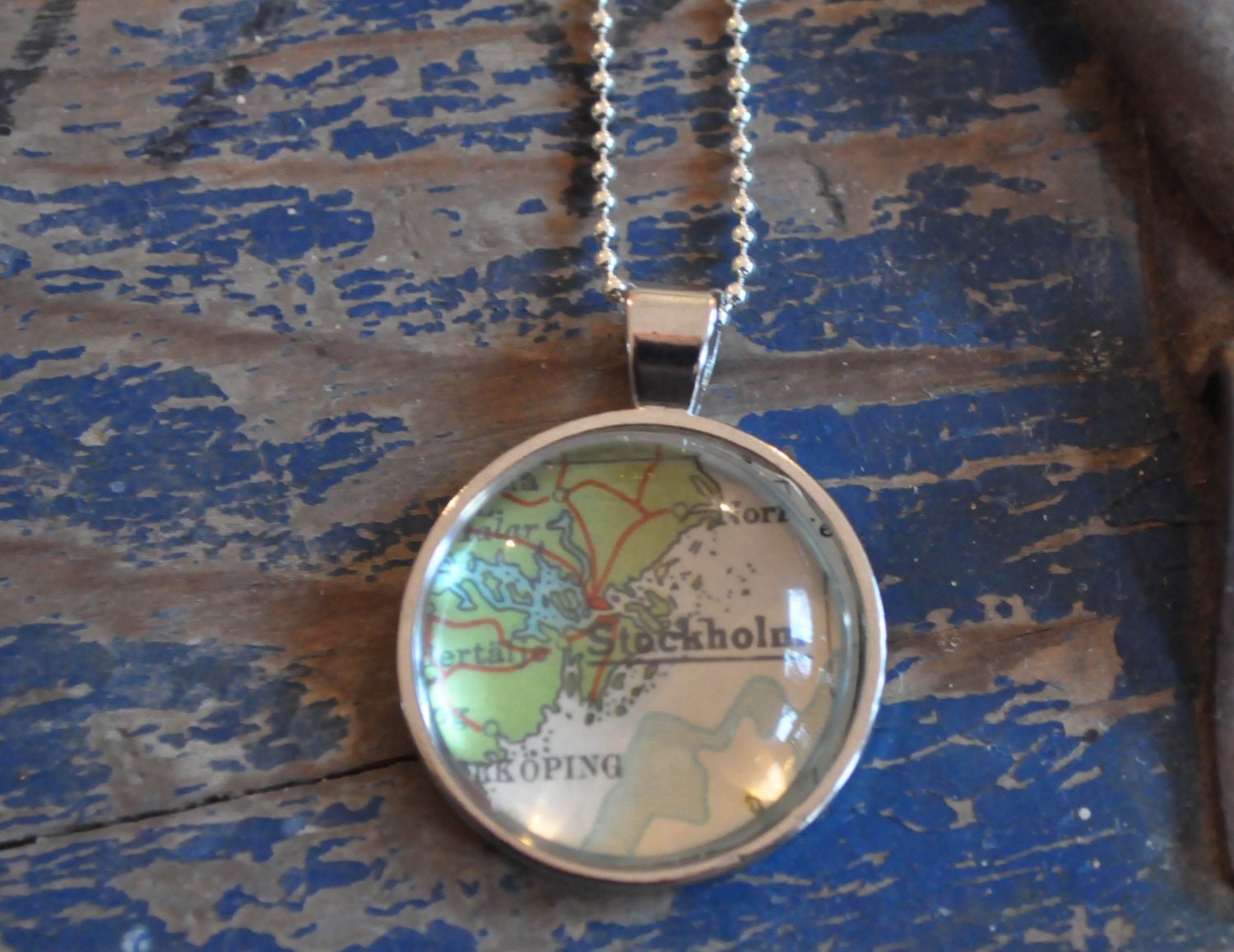 Map Pendant Necklace from Vintage Atlas STOCKHOLM Sweden