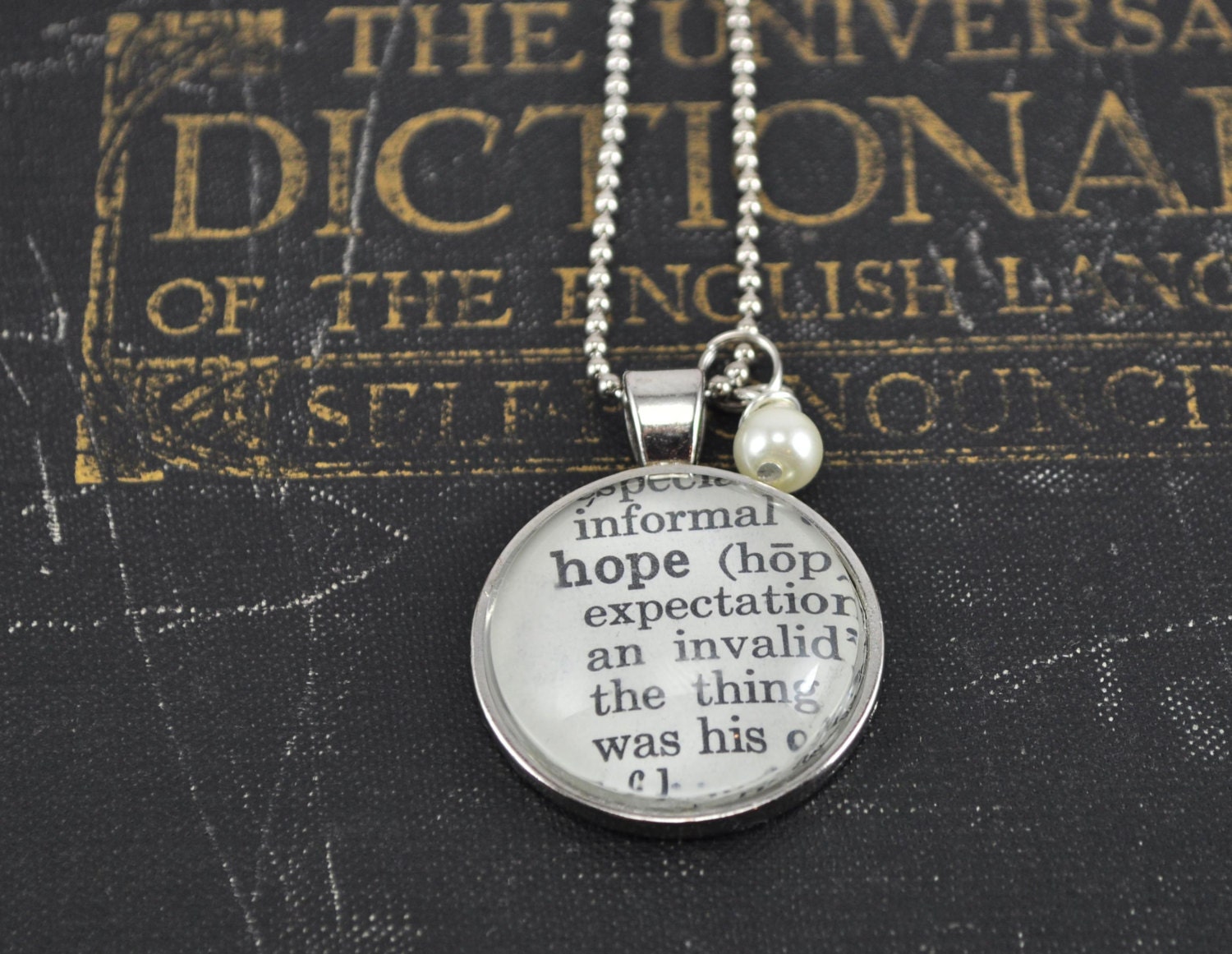 Moore Oklahoma  Vintage Dictionary Word Necklace Pendant HOPE