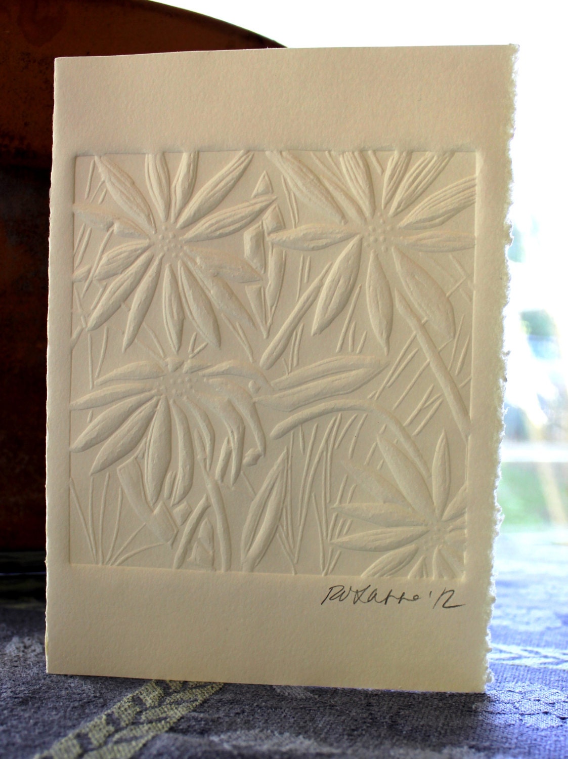 Handmade Card - Embossed Gerbera Daisies with Recycled Envelope - Large