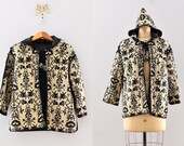 vintage 1950s jacket -  embroidered jacket  / vintage 50s hooded jacket