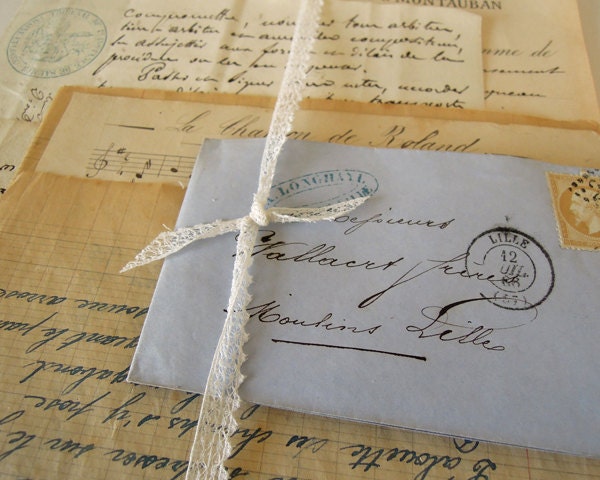 Vintage french ephemera bundle, with letters, old bills, music.