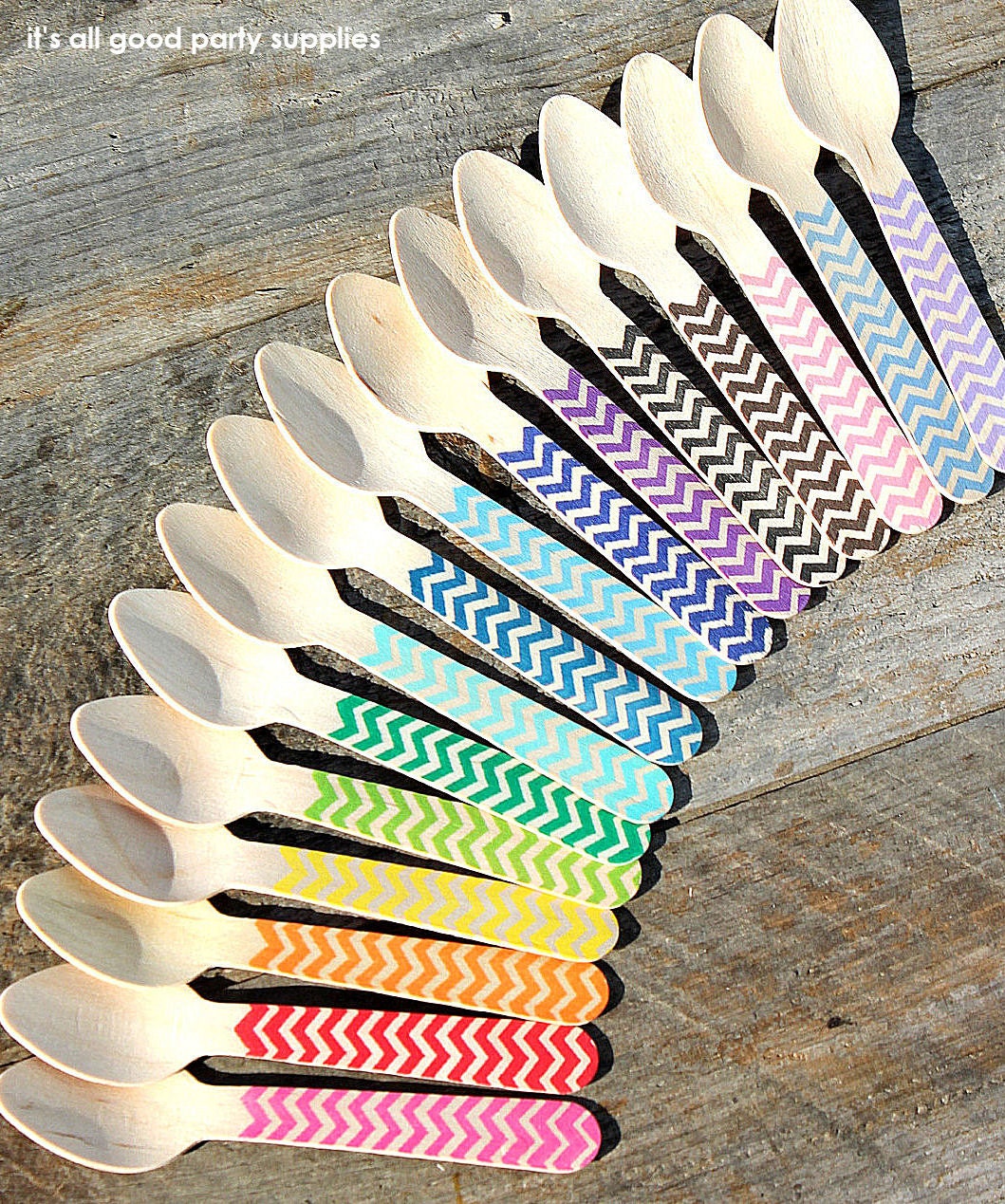 Chevron Small Wooden Spoons - PICK YOUR COLORS - Eco-friendly Ice Cream Spoons, Cupcake Spoons (set of 36)