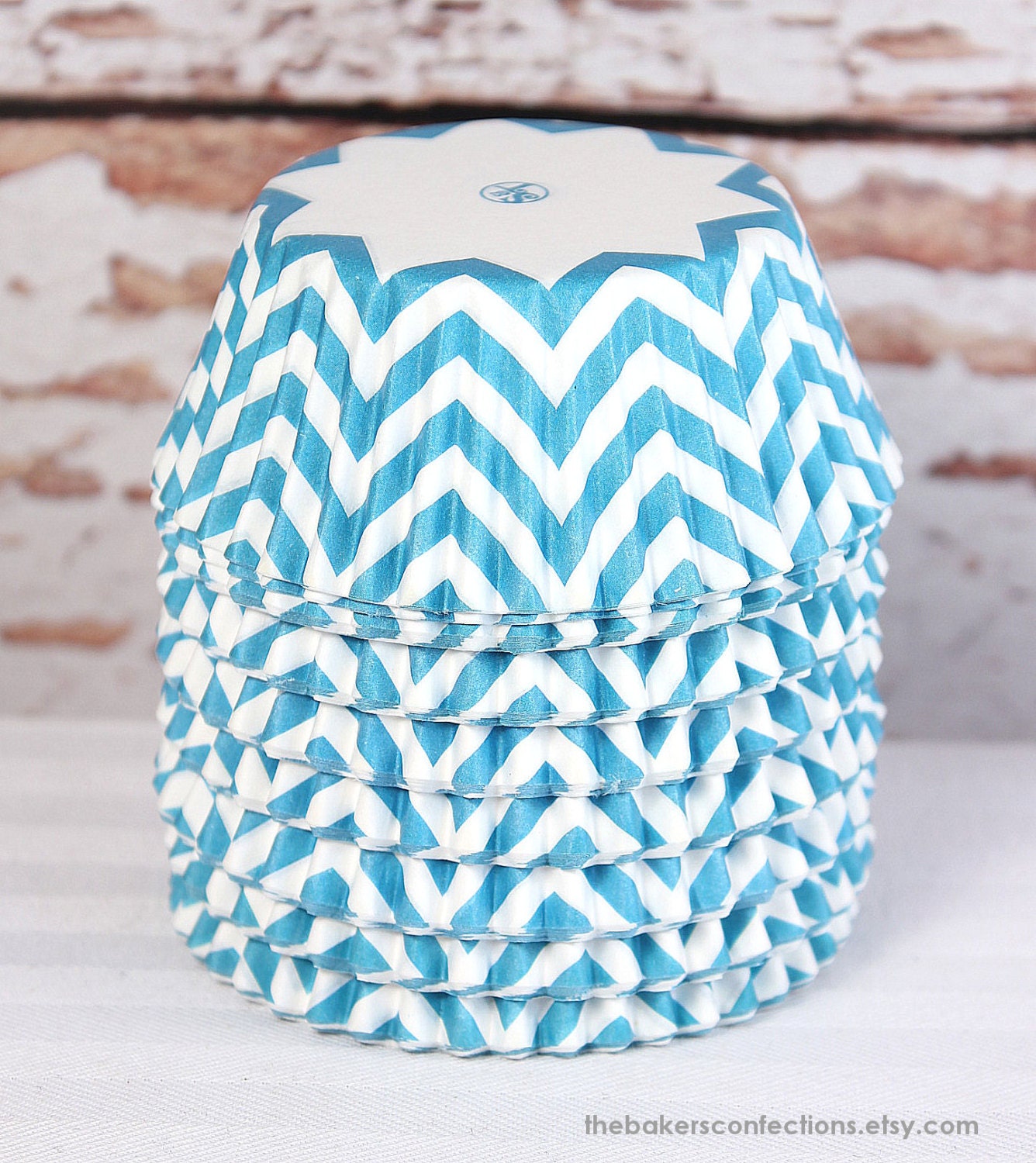 Aqua Chevron Cupcake Liners - Baking Cups, Designer Grease Resistant Liners (50)