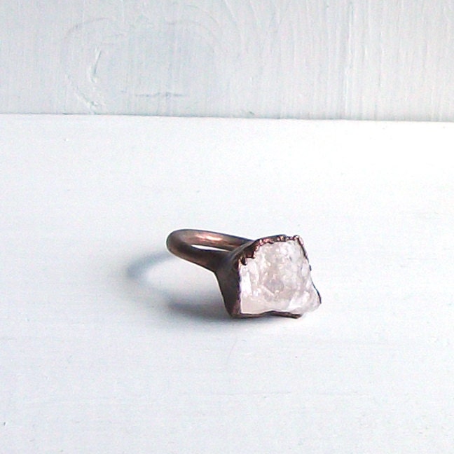 Quartz Ring Crystal Ring Gemstone Ring Mineral Ring Rough Stone Ring Pink Rose Artisan Handmade Copper Gemstone Jewelry for Her