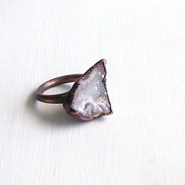 Druzy Ring Gemstone Ring Geode Ring Cocktail Ring Winter Snow Rough Stone Ring White Crystal Handmade Raw Artisan