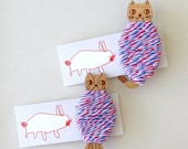 CLEARANCE SALE Owl and Cat Pair wooden thread holder pair