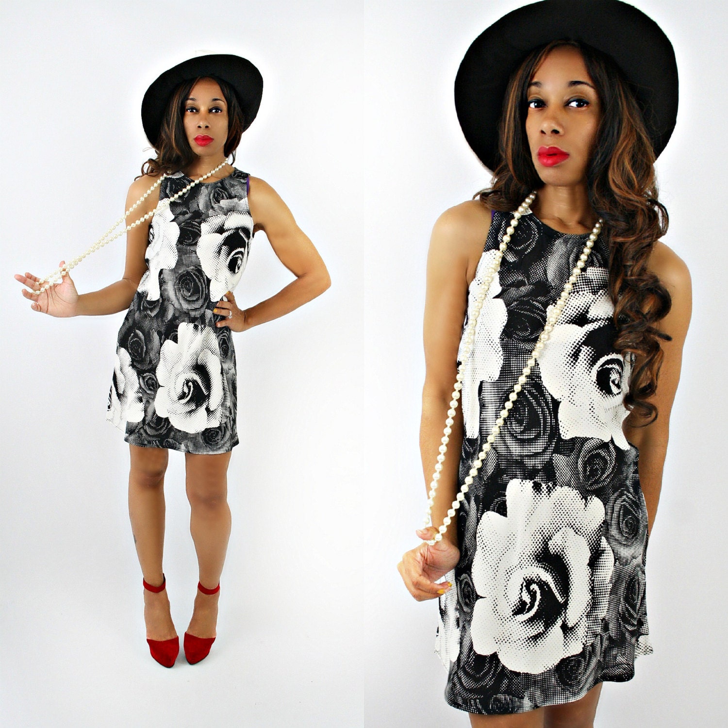 vintage 90s pixel ROSE mini dress size S