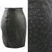 vintage black 80s OSTRICH embossed leather MINI skirt size XXS