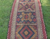 6 ft x 2 ft Runner.  Nicely patterned sozani Woven rug/kilim. Hand woven carpet.