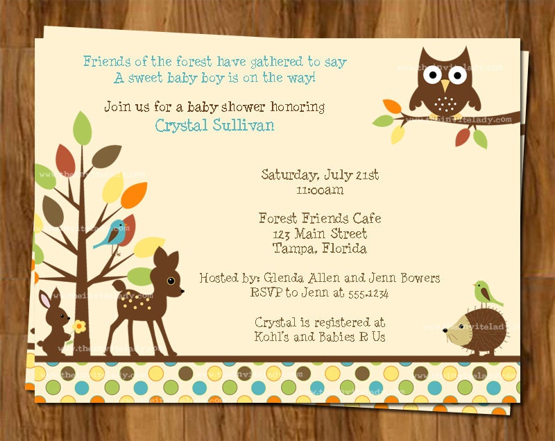 Forest Animals Baby Shower Invitations, Tree-Top Friends Theme, Set of 10 invites and envelopes, FREE shipping