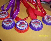 6 Red Hat Sock Monkey Bottlecaps Necklace