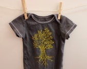 Tree Onesie, Cotton Baby Bodysuit, Baby Shower Gift, grey, yellow, nature