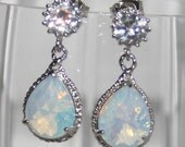 Statement Rhinestone & Opal glass Pear drop Earrings, Wedding Statement Jewelry, Cubic Zirconia White Opal Earrings, October Birthstone