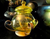 Mid Century Mod Yellow Glass Candy Dish with Metal Base