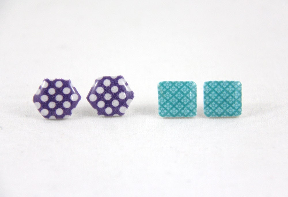 Turquoise Purple - Post Earrings - Hypoallergenic Surgical Steel