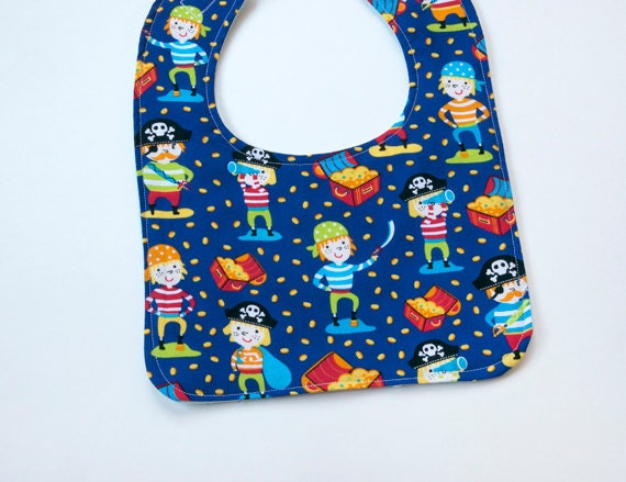 Blue Baby Boy Bib for Nursing or Feeding, With Cute Pirates - Baby Birthday Gift - Baby Bib