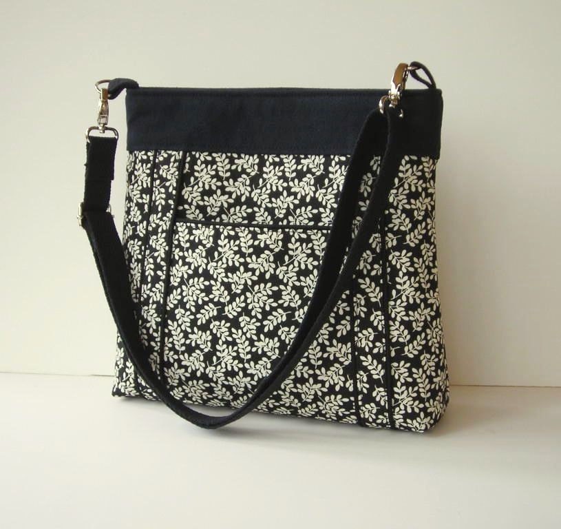 Black and White Messenger Bag - Black Crossbody Bag - Outside Pocket - Made to Order