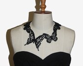 Lace Eco-Necklace - Black Butterfly - Delicate Laser Cut - Recycled Felt