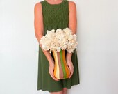 Vase / Striped yellow and green Vase / neutral home decor  / housewares
