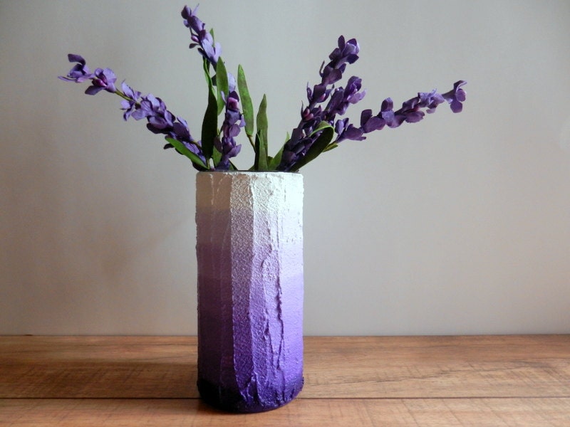 Ombre Purple Vase /  lavender flower vase / dusty pastel purple / concrete and glass vase