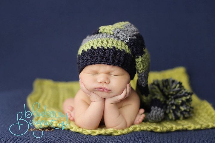 Elf Hat in Navy, Lime, and Grey
