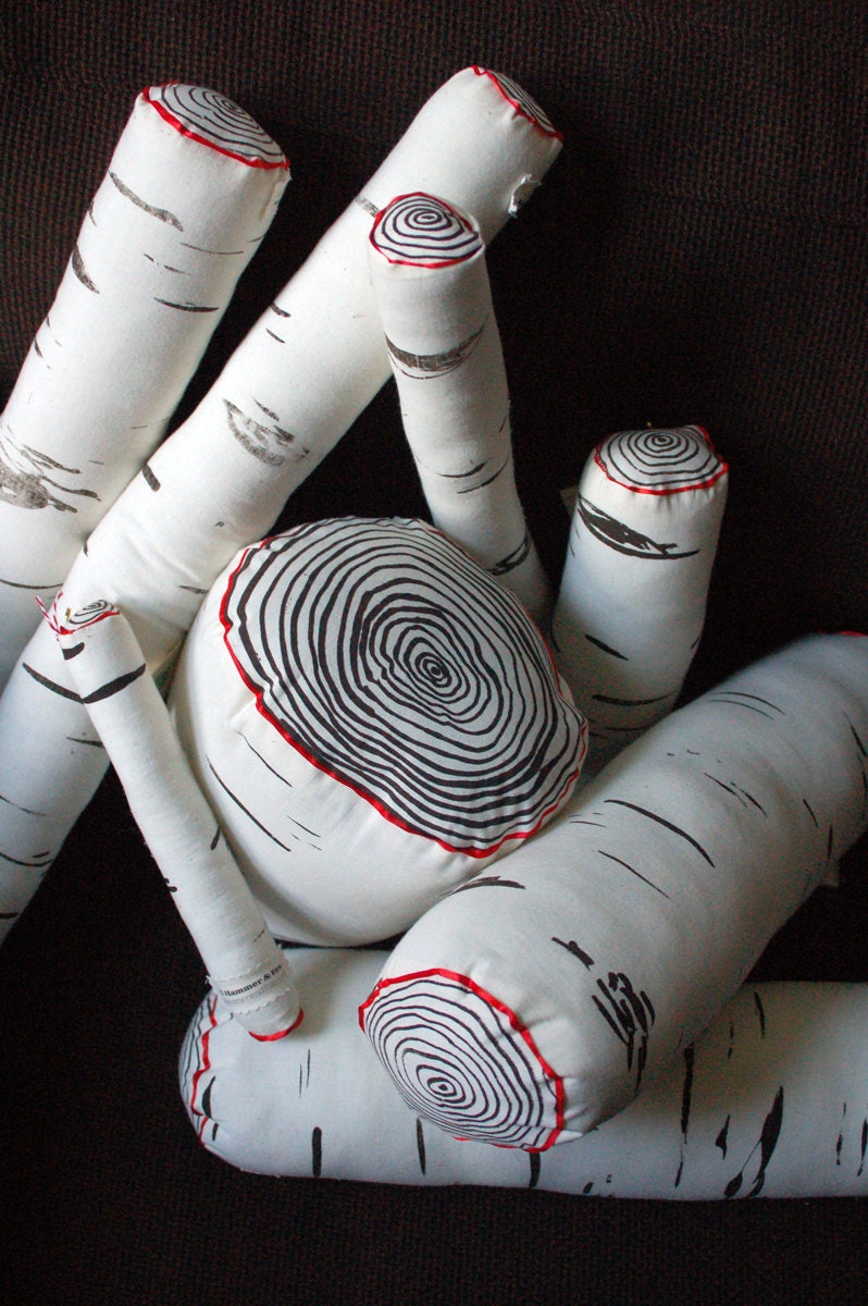The Illustrious Birch Log:  Custom plush and draft pillows
