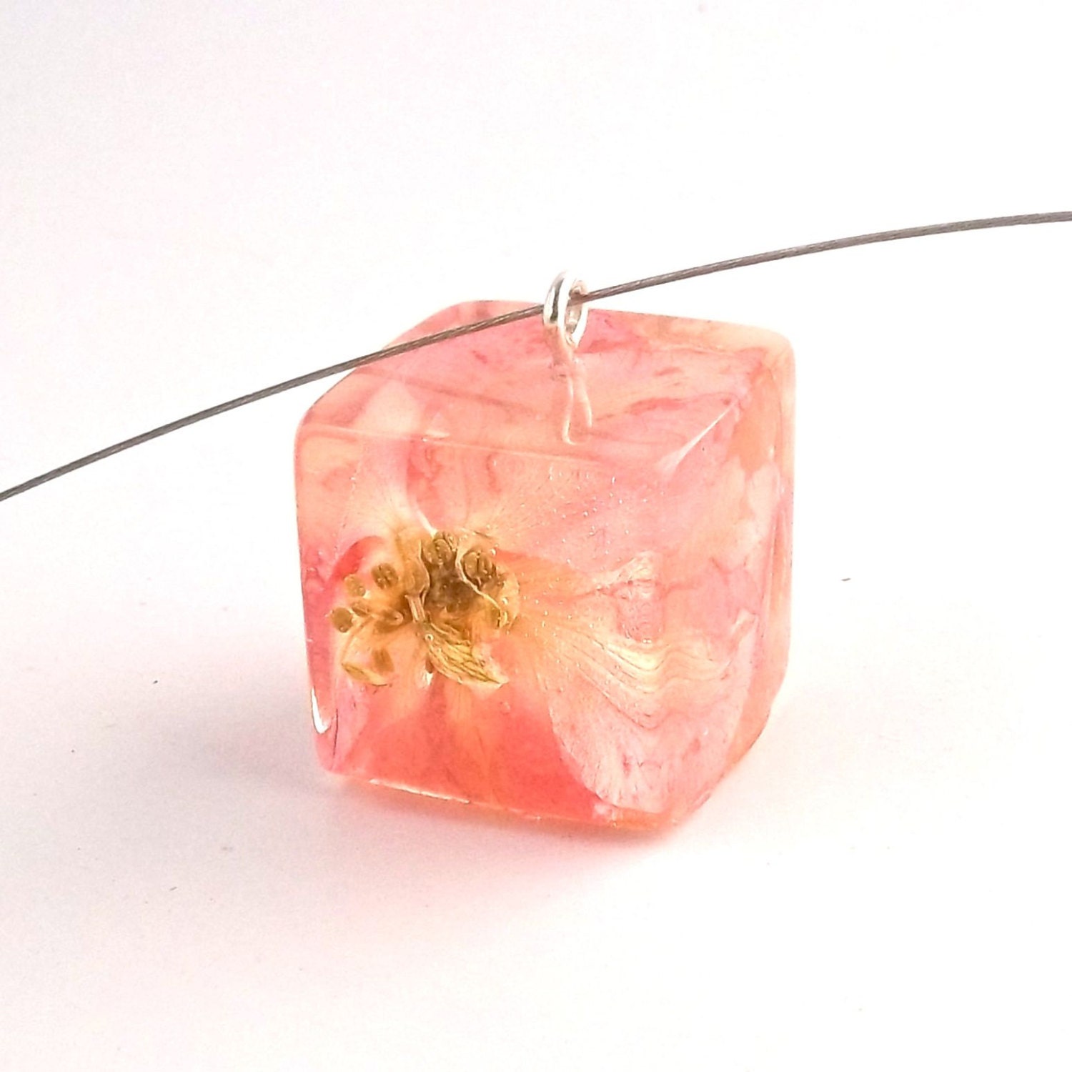 Pink Larkspur Resin Pendant.   Pressed Flower Pendant Necklace.  Real Pressed Flowers -  Valentine and Gardener's Gift