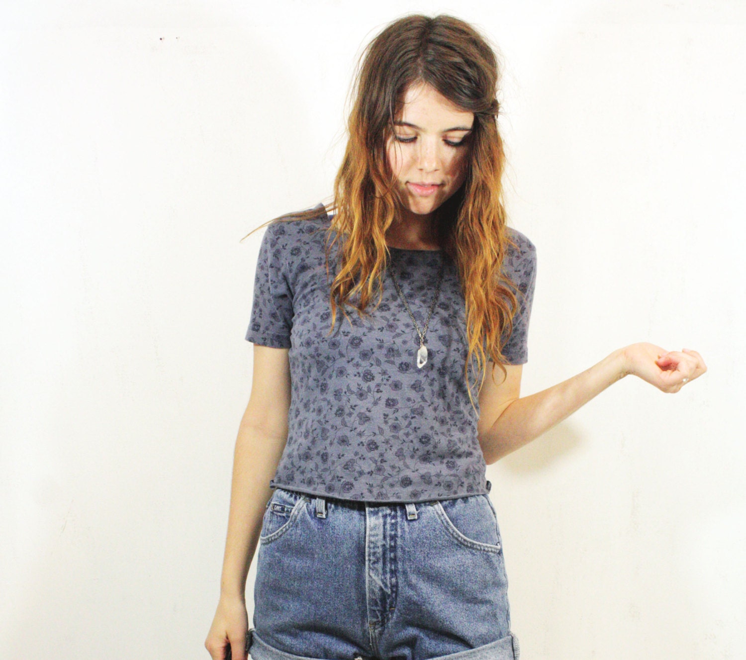 Blue Floral Crop Top S