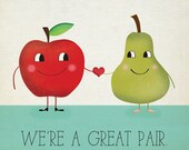 Art print, Pear and Apple, Cute Characters, Nursery, Wall Art, Home Decor, Anniversary, Original Illustration by Penelope and Pip