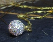 Discotheque, giant AB crystal rhinestone embedded disco ball ooak necklace