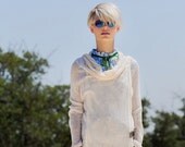 NEW Summer light ivory white knitted cardigan leather claps, built-in scarf