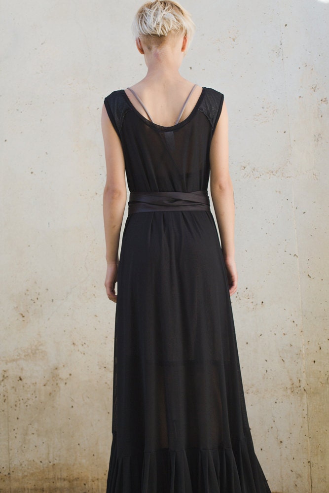 NEW black net evening prom maxi dress Bridesmaid dress