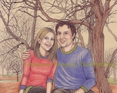 Custom Couple Portrait-Colored Pencils and Ink Original Drawing & Printable File