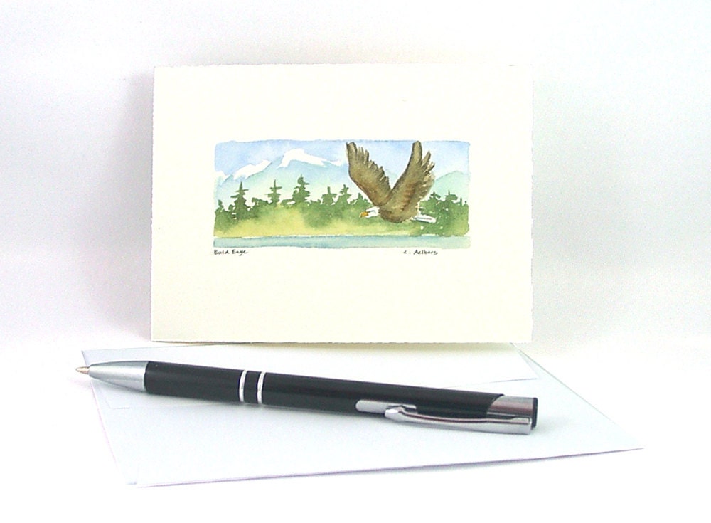 Eagle Art Card Original Watercolor - Bald Eagle II