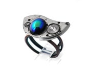 Steampunk Ring, Antique Pocket Watch Eye Plate & Iridescent Blue Glass Cabochon / an oil slick of color